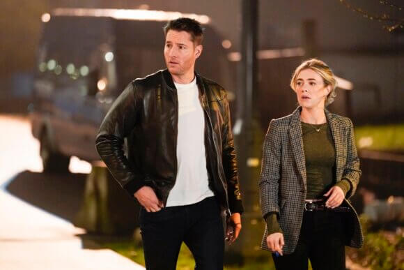 Justin Hartley and Melissa Roxburgh in Tracker Episode 11