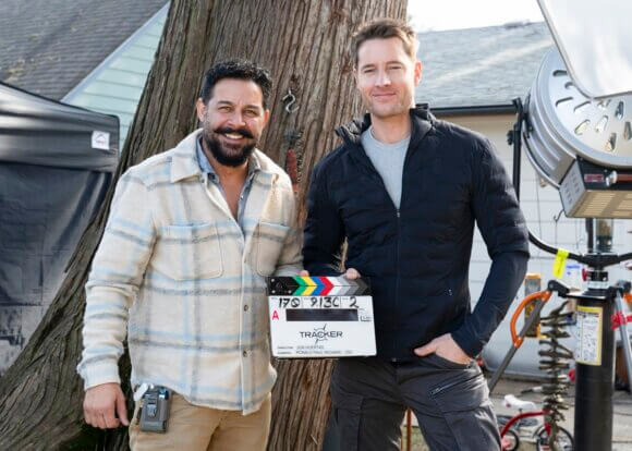Jon Huertas and Justin Hartley on the set of Tracker Episode 9