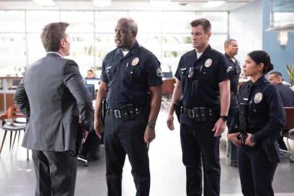 Richard T Jones and Nathan Fillion in The Rookie season 6 episode 9