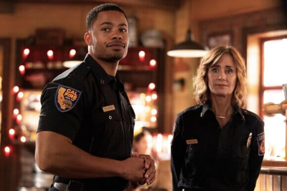 Jordan Calloway as Jake Crawford and Diane Farr as Sharon Leone